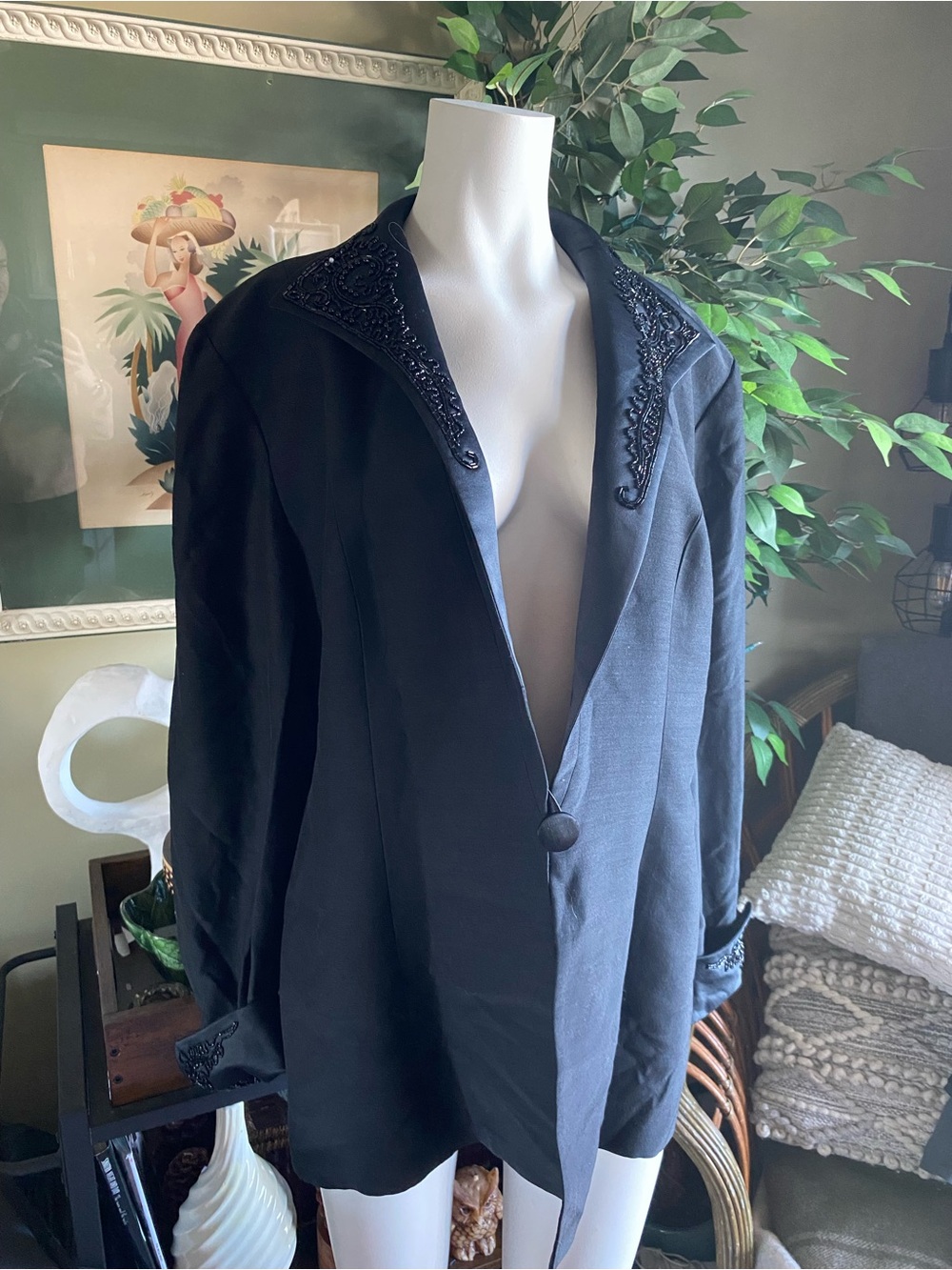 Dior Vintage Black Beaded Collar Women's Blazer